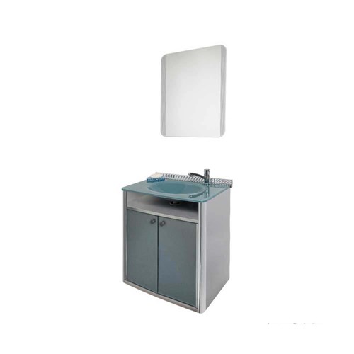 Gabinete para Banheiro Cris Classic 62,5Cm com Lavatório e Espelho Cinza Cris-Metal Cris-Metal