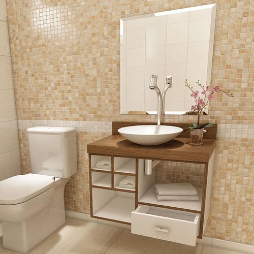 Gabinete para Banheiro Kaji com Espelho e Cuba - Branco/nogal - Premium Gabinetes