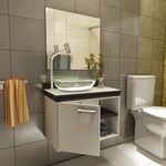 Gabinete para Banheiro Kaze com Espelho e Cuba - Branco/preto - Premium Gabinetes