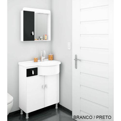 Gabinete para Banheiro Kit Ks - Balcão + Espelheira + Marmorite - Branco com Preto