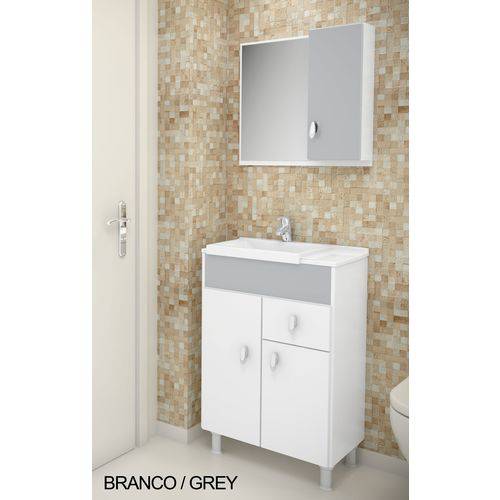 Gabinete para Banheiro Kit Tuon - Balcão + Espelheira + Marmorite - Branco com Grey