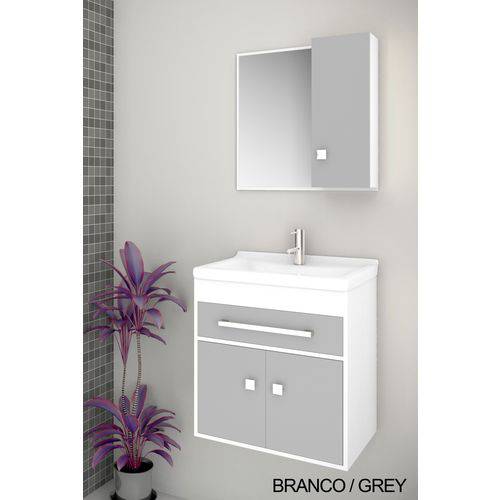 Gabinete para Banheiro Kit Vegas 50cm - Balcão + Espelheira + Marmorite - Branco Grey