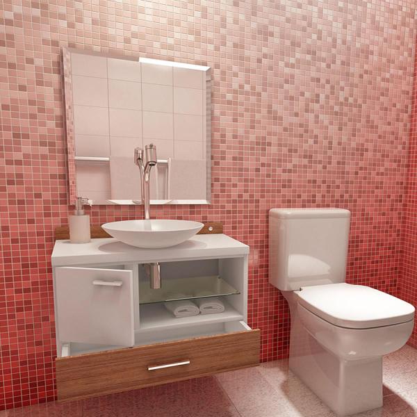 Gabinete para Banheiro Kuki com Espelho e Cuba - Branco - Premium Gabinetes