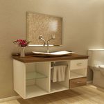 Gabinete para Banheiro Mizu com Espelho e Cuba - Branco/nogal - Premium Gabinetes