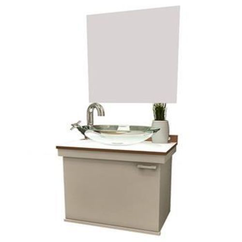 Gabinete para Banheiro Premium Kami com Espelho e Cuba - Branco/Nogal