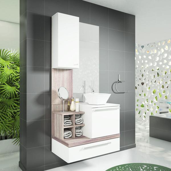 Gabinete para Banheiro Sem Cuba com Espelheira Ravenna Siena Móveis Branco/Nogal Griss
