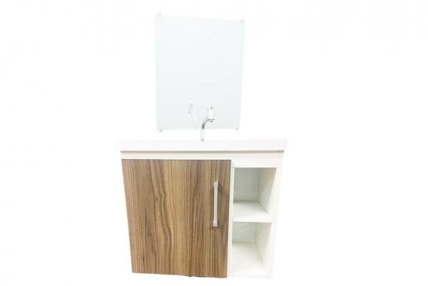 Gabinete para Banheiro SENSHI com Espelho e Cuba - Nogal - Premium Gabinetes