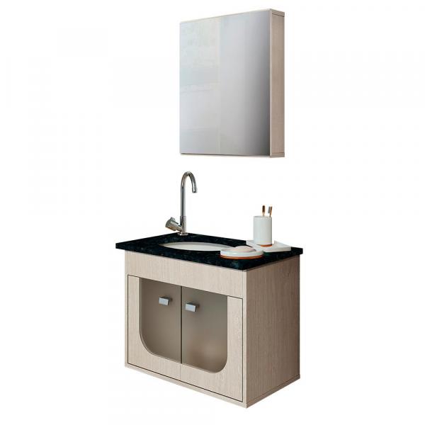 Gabinete para Banheiro Suspenso com Espelheira e Tampo de Granito Gaam Verde Siena 56,8 Cm Rovere