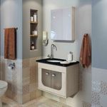 Gabinete para Banheiro Suspenso com Espelheira e Tampo de Granito Verde Gaam Siena 56,8Cm Rovere