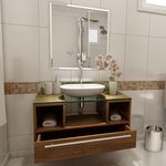 Gabinete para Banheiro Taiyo com Espelho e Cuba - Nogal - Premium Gabinetes