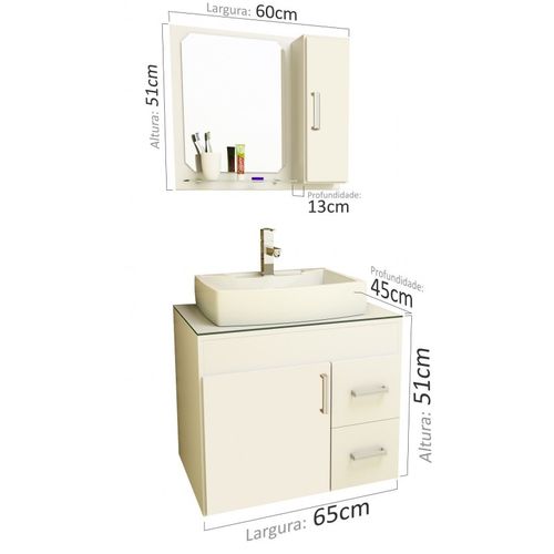 Gabinete para Banheiro Veneza 65 com Espelheira Branco