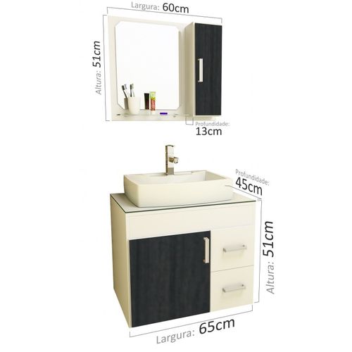 Gabinete para Banheiro Veneza 65 com Espelheira Ebano