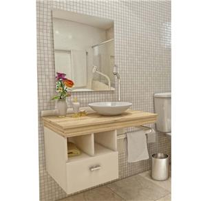 Gabinete para Banheiro Vtec Adhara com Cuba e Espelho 45 X 70 X 45 Cm - Branco/Teca
