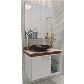 Gabinete para Banheiro Vtec Alpha com Cuba e Espelho 42x55x35 Cm - Branco/Laca Marrom