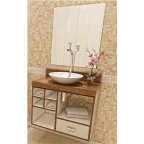 Gabinete para Banheiro Vtec Bercrux com Cuba e Espelho 40 X 35 X 60 Cm - Nogal/Branco
