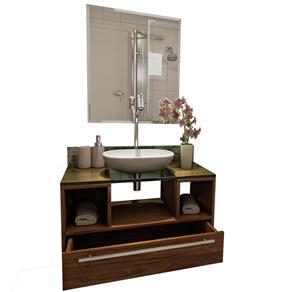 Gabinete para Banheiro Vtec Cetus com Cuba e Espelho 43 X 73 X 33 Cm – Nogal