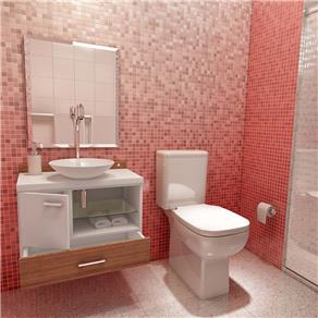 Gabinete para Banheiro Vtec Nekkar com Cuba e Espelho 40 X 60 X 35 Cm - Branco/Carvalho