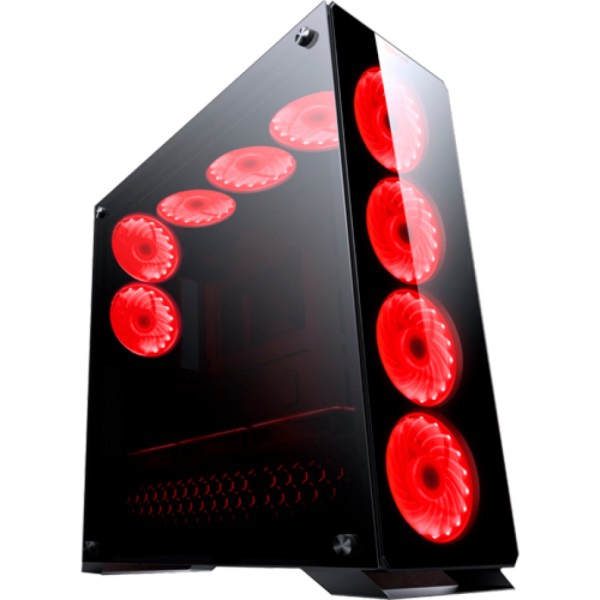 Gabinete Redragon Ironhide Black Led Red 6 Fans Tempered Glass Mid Tower C/Janela - GC-801