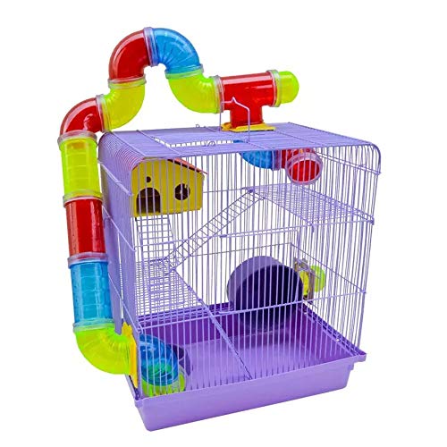 Gaiola 3 Andares Azul para Hamster com Tubo Labirintos Coloridos