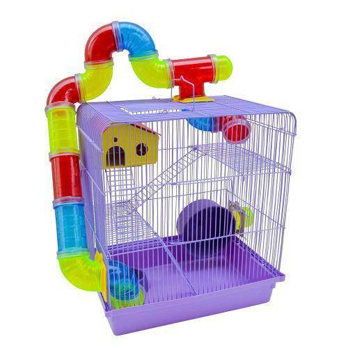 Gaiola Hamster 3 Andares Labirinto Tubos Coloridos Completa Lilas