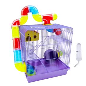 Gaiola Hamster 3 Andares Labirinto Tubos Coloridos Completa Lilás