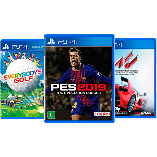 Game Pro Evolution Soccer 2019 + Game Asseto Corsa + Game Everybody's Golf - PS4