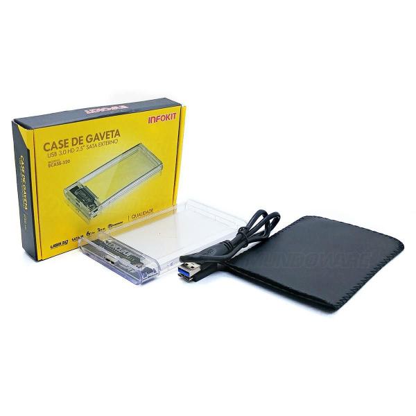 Case Gaveta Externa USB 3.0 de HD SATA 2.5" Resistente Transparente Capa de Proteção Infokit Case320