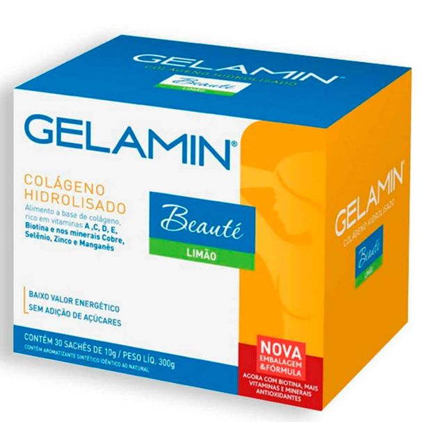 Gelamin Beauté – Colágeno Hidrolisado 30 Sachês - Limão