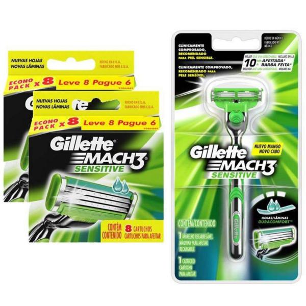 Gillette Mach3 Sensitive 16 Cartuchos + Aparelho Barbear
