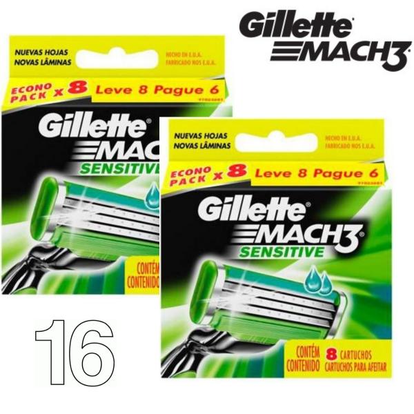 Gillette Mach3 Sensitive 16 Cartuchos Recarga