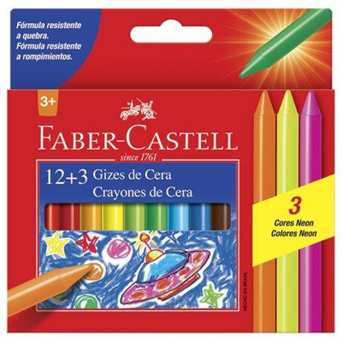 Giz de Cera 12 Cores + 3 Cores Neon - Faber Castell