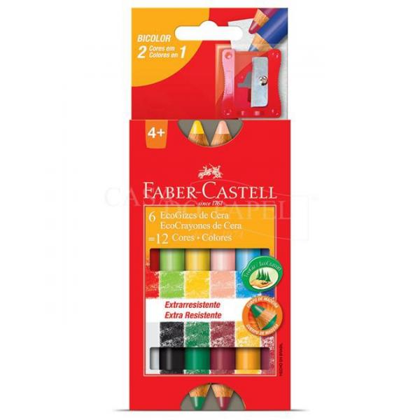 Giz de Cera Bicolor Faber-Castell Ecogiz Bicolor 12 Cores
