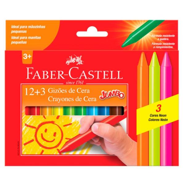 Giz de Cera Jumbo 12 Cores + 3 Neon Faber Castell - Faber-castell
