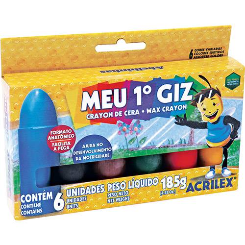 Gizão de Cera Acrilex Infantil 6 Cores