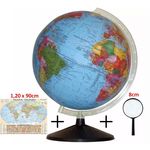 Globo Terrestre Político Studio 30cm Diâmetro com Mapa Mundi Gigante e Lupa 8 Cm