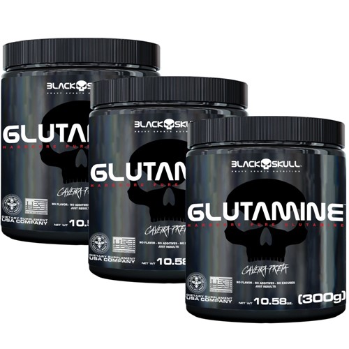 Glutamina 300g - Black Skull - 03 Potes (PROMOÇÃO)