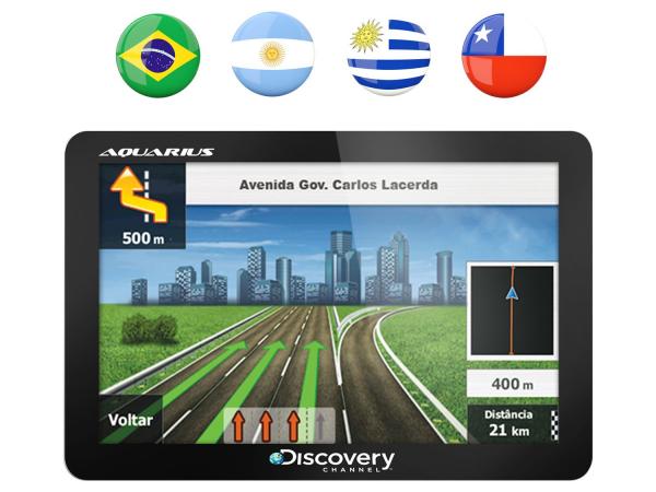 GPS Automotivo Aquarius Discovery Channel Slim - Tela 4.3” Touch Mapas 3D 5.524 Cidades Navegáveis