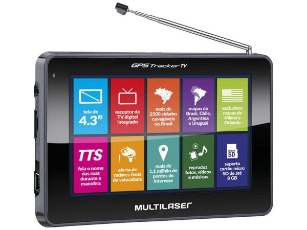 GPS Automotivo Multilaser Tracker III Tela 4.3” - Touch TV Digital 2.500 Cidades Navegáveis