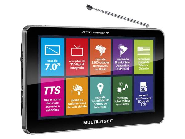 GPS Automotivo Multilaser Tracker TV Tela 7” Touch - TV Digital 2.500 Cidades Navegáveis