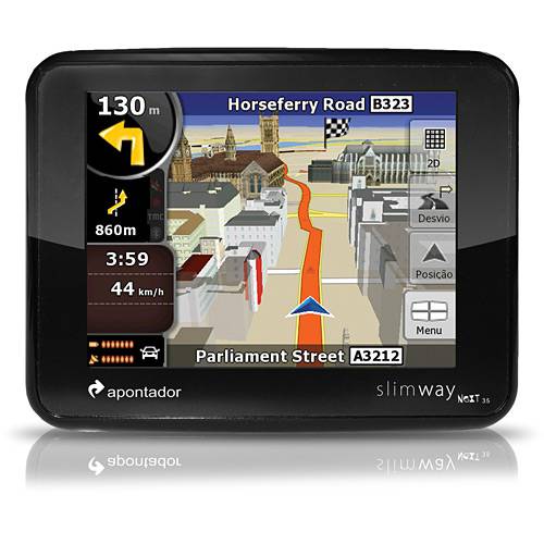 GPS Automotivo Slimway 2.0 C/ Tela 3,5", 1294 Cidades Mapeadas Sendo 350 Auditadas e 2.500.000 Pontos de Interesse - Apontador