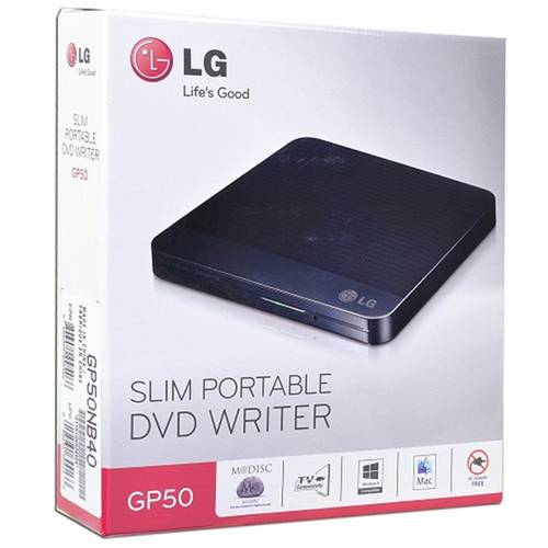 Gravador Dvd Externo Slim Portable Writer Usb 2.0 8x Preto | Gp50nb40 | Lg