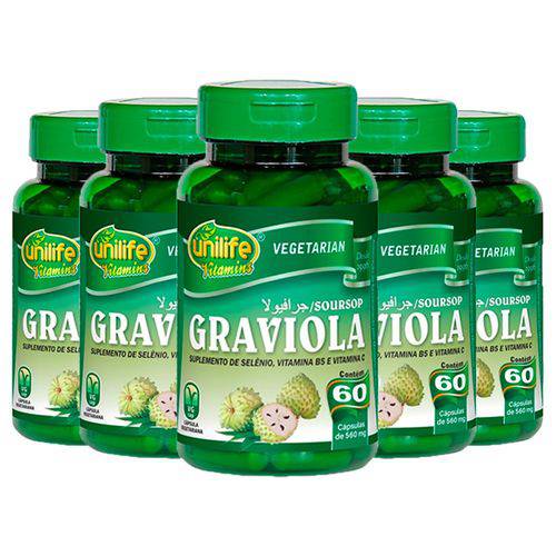 Graviola - 5 Un de 60 Cápsulas - Unilife