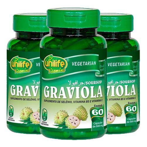 Graviola - 3 Un de 60 Cápsulas - Unilife