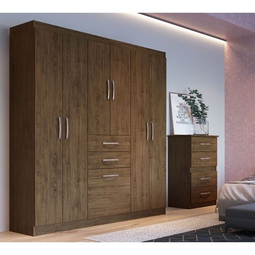 Guarda Roupa Casal 6 Portas 156cm 2 Gavetas 1 Sapateira 3 Cabideiros Amarula - Megasul