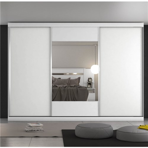 Guarda Roupa Casal com Espelho 3 Portas de Correr Milano Móveis Europa Branco Acetinado