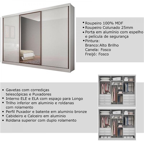 Guarda-roupa Casal Spazzio 6 Gavetas C/espelho Novo Horizonte Branco