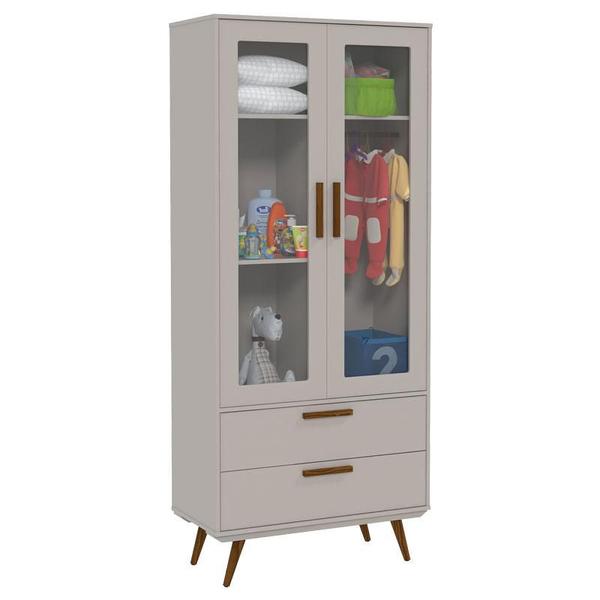 Guarda Roupa Infantil Retro Glass 2 Portas Cinza Eco Wood Matic - Matic Moveis