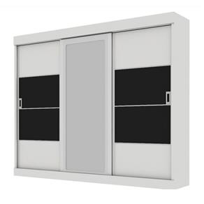 Guarda-roupa 3 Portas de Correr com Espelho Alfa Branco/Preto/Branco - Made Marcs - Branco