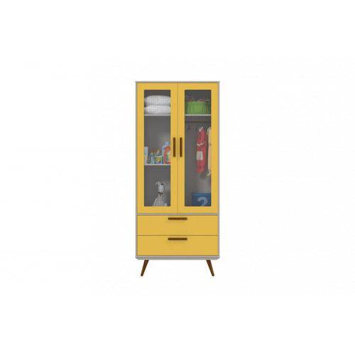 Guarda Roupa 2 Portas Retrô Glass Matic - Cinza/amarelo/eco Wood