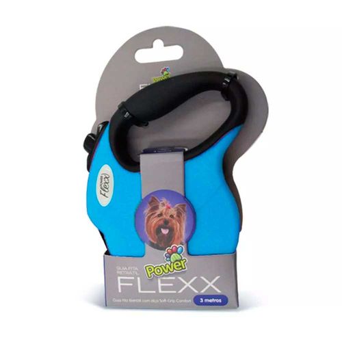 Guia Fita Retrátil Power Flex Azul 3 Metros Cães Pequenos 5kg
